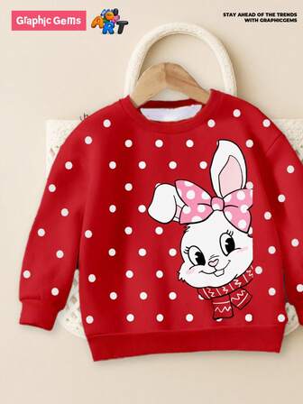 GraphicGems Young Girls Christmas Snowflake & Bunny Graphic Crew Neck Long Sleeve Sweatshirt For Girls, Fashionable Casual Pullover Suitable For Autumn/Winter, Comfortable & Versatile, Ideal For Layering, Outdoor, Photography, Home, School, Holidays, Gifts