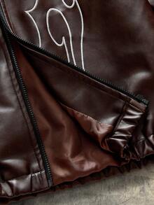 AXEPEAK Men's Autumn Flame Pattern Long Sleeve Zip-Up Casual PU Leather Jacket, For Fall Winter - Bronze - View 8