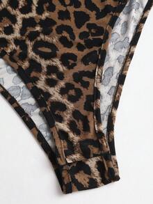 Sweetra Body à manches longues et col roulé pour femme, imprimé léopard blocs de couleurs, coupe ajustée, élégant et polyvalent pour les trajets quotidiens.