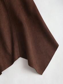 SHEIN PETITE 复古性感鹿绒不对称高腰修身裙配腰带，女士秋冬 - 咖啡棕 - 查看 4