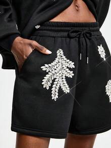 Aveloria GENKIRA Pantalones cortos casuales de mujer con bolsillos con cordón y rhinestones - Negro - Ver 4