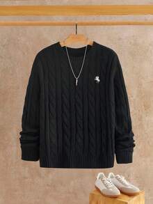 HIMLAND 男士时尚百搭圆领长袖毛衣，秋冬 - 黑色 - 查看 3