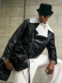 AKNOTIC Business Casual Herren modische Winter PU Thermofutter Reißverschluss Jacke, Weihnachten