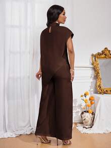 SHEIN Lady 四季两件套女装套装 秋季两件套休闲优雅女士白色编织立领优雅叠穿女士秋季套装 新款女士两件套 女士休闲两件套 - 咖啡棕 - 查看 2