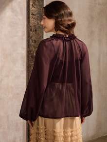 Wildy Women's Casual Country Style Ruffle Trim Long Sleeve Shirt, Basic Everyday Wear For Autumn/Winter Thanksgiving