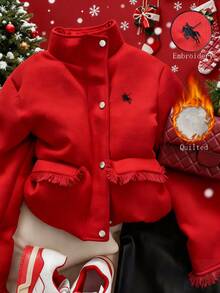 EMERY ROSE Áo khoác đệm thêu thường ngày dành cho nữ có lớp lót giữ nhiệt, mùa thu - Đỏ - Xem 3