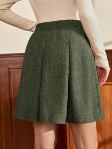 Vintamour Vintage Elegant Women's Skirt,Dark Green,Summer,Office,Back-To-School Fitted Waist Pocket Short Skirt,Classic Autumn School Festival Holiday Skirt - Army Green - View 2