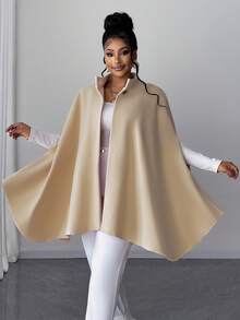 Maweii Women's Elegant Solid Color Stand Collar Fitted Waist Sleeve Slit Plus Size Wool Coat For Autumn And Winter, Suitable For Going Out, Parties, And Layering.Summer,Sexy,Vacation,Leopard,Cheetal Christmas, And New Year's. - Apricot - View 3