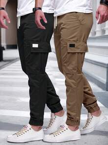 Manfinity Homme 男式图案设计抽绳腰休闲慢跑裤 - 彩色 - 查看 3