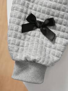 2pcs/Set Girls' Valentine's Day Pink Bow White Jacket And Pink Pleated Skirt - Multicolor - View 5