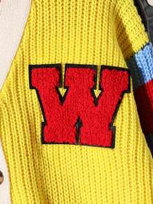 SHEIN Sparklyn 少女字母条纹图案长袖休闲针织开衫，秋冬 - 彩色 - 查看 6