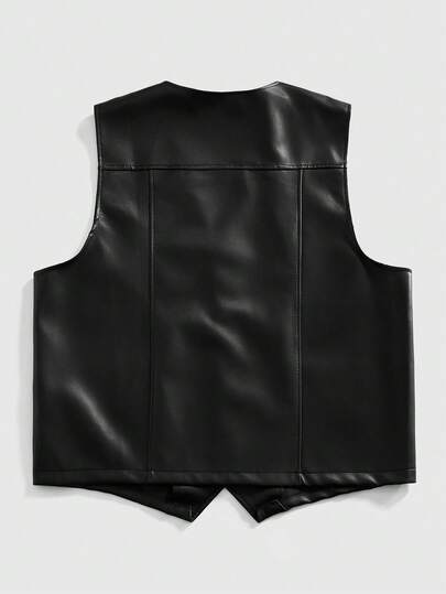 Street Life Gilet sans manches minimaliste de couleur unie pour hommes, style décontracté de rue en cuir