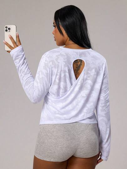 Rhythm Era 大码女式露背长袖T恤，适合运动、瑜伽、健身和户外穿着