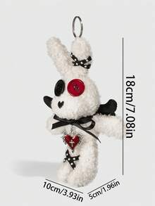 ROMWE Anime 1pc Gothic Style Cute Big-Eyed Rabbit Bag Charm, Bow Cross Decor Keychain, Bat Wing Halloween Music Festival Bag Accessory - Burgundy - View 2