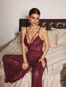 Slumberist Jumpsuit De Cami De Malla Hueco Con Detalles De Encaje