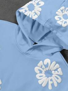 PAVTROS Áo hoodie và quần nỉ họa tiết chữ cho nam mùa thu - Màu xanh nhạt - Xem 5