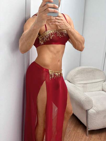 DrisQ Sous-vêtements de jeu de rôle avec paillettes, franges et maille pour hommes