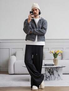 HUEFORM Men The Cropped Version Has A Texture That Matches The Plush Fabric, Which Is Warm And Cold-Resistant, And Fashionable.Zip-Up Hoodies For Men Winter Cardigan For Men Men Knitted Jacket - Grey - View 4