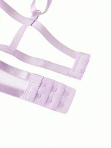 Bonmuse 2件組女款紫色花卉刺繡網紗蕾絲內衣套裝，時尚透視綁帶設計情趣睡衣內褲，情人節超薄胸罩，適合夏季 - 紫色 - 查看 9