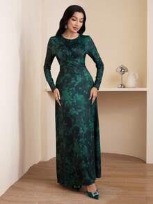 Veilorie 女士优雅全印花阿拉伯风格连衣裙 - 彩色 - 查看 2