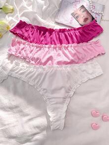 PetitDoll 3件套加大码女式纯色荷叶边透气比基尼内裤 - 彩色 - 查看 3