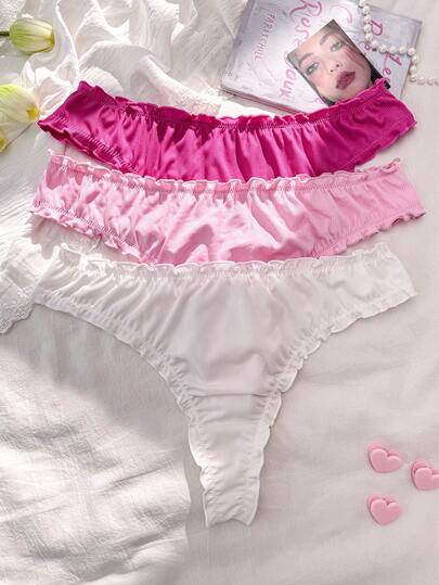 PetitDoll 3 piezas Bragas de bikini de talla grande para mujer con volantes y diseño de unicolor, transpirables