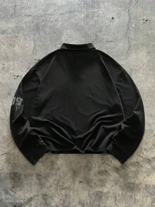 AXEPEAK Men's Vintage Washed Printed Heavy-Weight Polo Shirt,Stretchy - Black - View 2