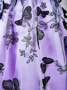 SHEIN Tween Girls' Fashionable & Cute Butterfly PriCap Sleeveeve Dress - Purple - View 5
