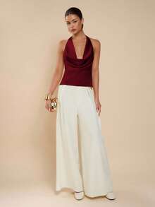 COSMINA 女士纯色极简露背吊带背心 - 酒紅色 - 查看 3