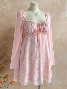 Soleia Große Größen Romantisches Blumen A-Linien Minikleid mit Glockenärmeln für Damen, Frühling/Sommer - Pink - Übersicht 6