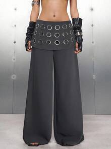 LYSMO 2025新款秋季女装玉米丝设计宽松阔腿灰色时尚西装裤 - 灰色 - 查看 5