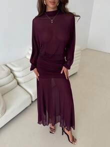 Aloruh Elegant Sexy Purple Sheer Mermaid Dress - Red Violet - View 5