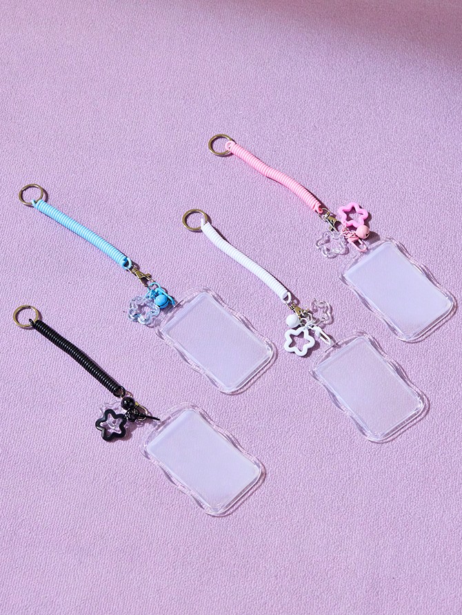 Joivida 1 件可爱照片卡夹钥匙扣 Kpop 照片卡夹星波照片卡钥匙扣透明 PC 夹创意照片卡夹地铁巴士学生卡照片保护套，学校用品，返校 - 均碼 - 查看 1