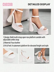 CUCCOO SZL Giày cao gót đế dày quai mắt cá chân màu trắng thời trang nữ, giày cao gót tăng chiều cao thoải mái, thích hợp đi làm, hẹn hò, tiệc tùng, lễ hội, kỳ nghỉ, đám cưới Giày mùa xuân Kỳ nghỉ xuân Phục sinh - trắng - Xem 3
