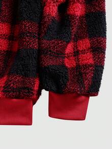 Manfinity Homme Men's Plaid Print Half-Zip Fleece Hooded Sweatshirt, Christmas - Red - View 4