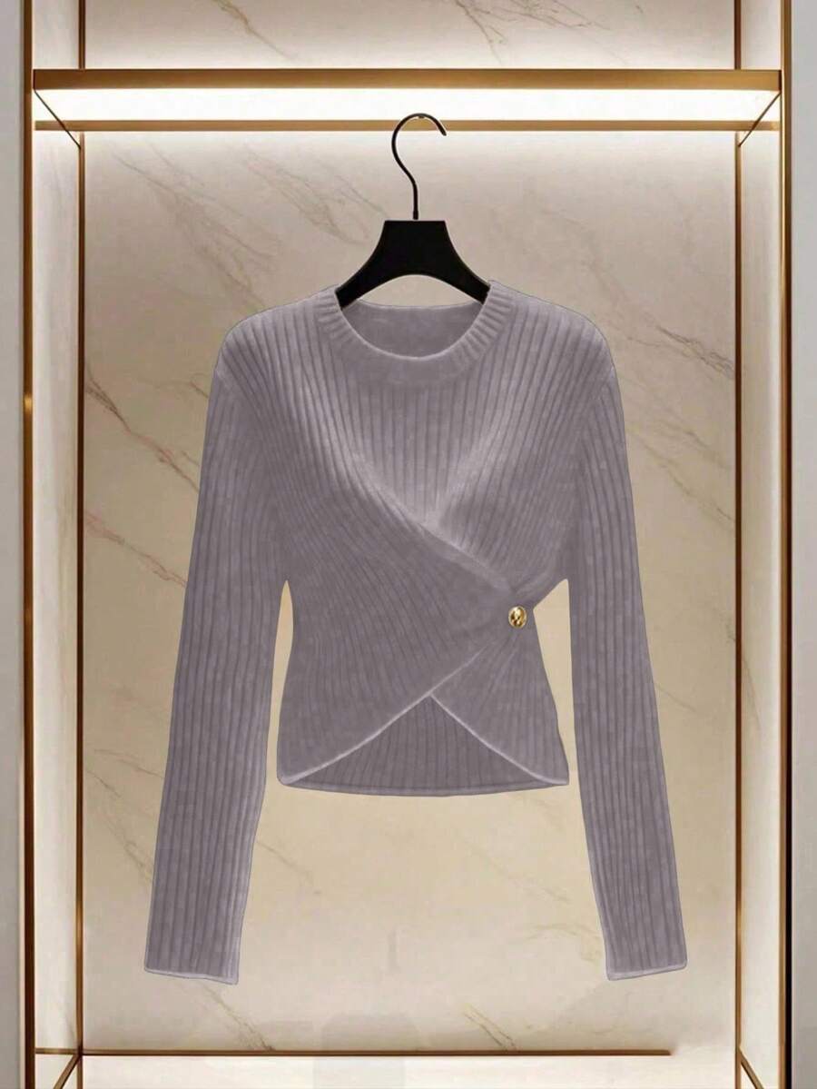 Franclia Sweater Rajut Longgar Gaya Prancis Romantis Kasual Elegan untuk Wanita, Cocok untuk Musim Gugur/Musim Dingin - Mocha Brown - View 1