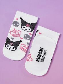 HELLO KITTY AND FRIENDS | SHEIN 3双装女童纯棉柔软透气吸湿短袜，粉色、紫色、白色可爱卡通图案，加固趾部和后跟，经久耐穿，四季皆宜，适合学校和户外活动，夏季和冬季均可穿着。 - 彩色 - 查看 9