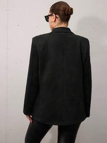 Aveloria Modichic 女式缺口领双排扣长袖休闲优雅OL通勤仿麂皮西装外套 - 黑色 - 查看 3