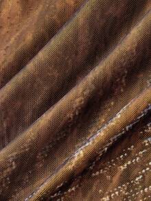 SHEIN MOD 彩虹色渐变胸针装饰不对称颈部褶饰长款鱼尾连衣裙 - 彩色 - 查看 5