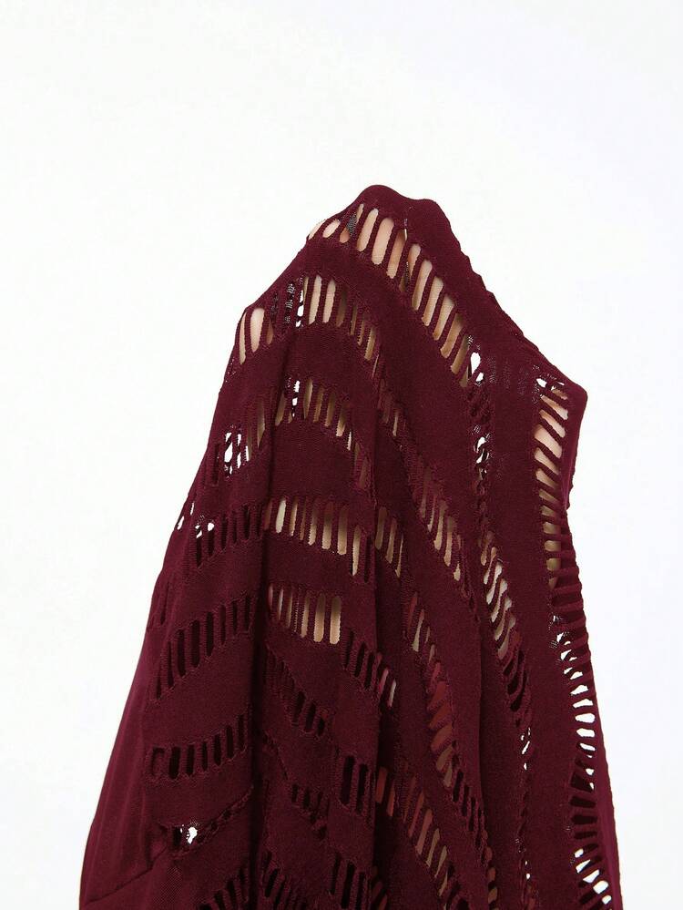 SHEIN Maija 2026 Spring/Summer New Burgundy Solid Color Round Neck Long Sleeve Ripped Sexy Bodysuit, Modern Elegant Urban Commute Daily Versatile Romantic Casual 90s Outfit For Women,Party, Beach, Graduation, Fashion Stylish Holiday Outfit, Suitable For Wedding Guest, Host, Date,Concert, Stage Performance, Brunch, Airport Outfit, Multi-Occasion  St Patrick's Day Women Easter Summer Outfits Easter Dress Women Party Top Beach Dress Summer Holiday Outfits Each Vacation Outfits For Women  Summer Outfit For Women Going Out Outfits Graduation Graduation Outfit  Casual Dresses  Casual Blouses For Women