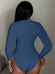 Alexandranx Solid Slim Fit Spring Women Bodysuit ,Petite Women - Dusty Blue - View 2