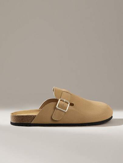 Solecia Women's Casual Buckle Design Slip-On Flat Mules, Versatile For Daily Wear