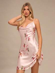 Enchnt 5pcs Women's Floral Print Faux Silk Pajama Set, Elegant Fall Clothes, Winter Clothes - Pink - View 5