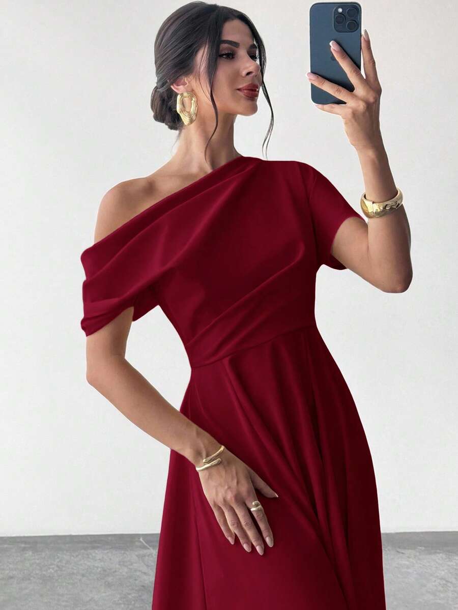 Firerie 女士优雅舞会礼服婚礼派对毕业典礼无袖公主A字长裙 - 酒紅色 - 查看 1