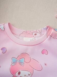 HELLO KITTY AND FRIENDS | SHEIN Baby Girl Casual Cute Cartoon & Letter Print Pullover Sweatshirt, Suitable For Spring/Autumn Daily Wear - Pink - View 3
