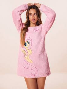 My Little Pony X SHEIN 女式秋冬卡通刺绣毛绒短裙 - 粉色 - 查看 5
