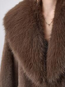 ROMWE EDITION Women's Retro Faux Fur Coat, Fashionable For Autumn/Winter - Coffee Brown - View 2