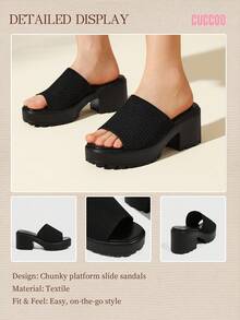 CUCCOO BASICS Women's Fashionable Black Fabric Upper Casual Sandals With Thick Platform And Chunky Heel Spring Shoes Spring Break Easter For Christmas - Black - View 13