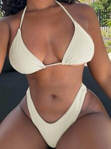 Alexandranx Women's Simple Fashion Casual Bikini Set, Daily Wear For Summer Beach Vacation - Apricot - View 3