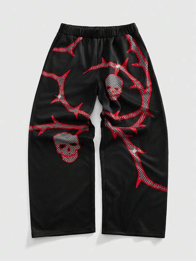 Street Life Pantalones de chándal casuales con estampado de calavera para hombres, otoño/invierno